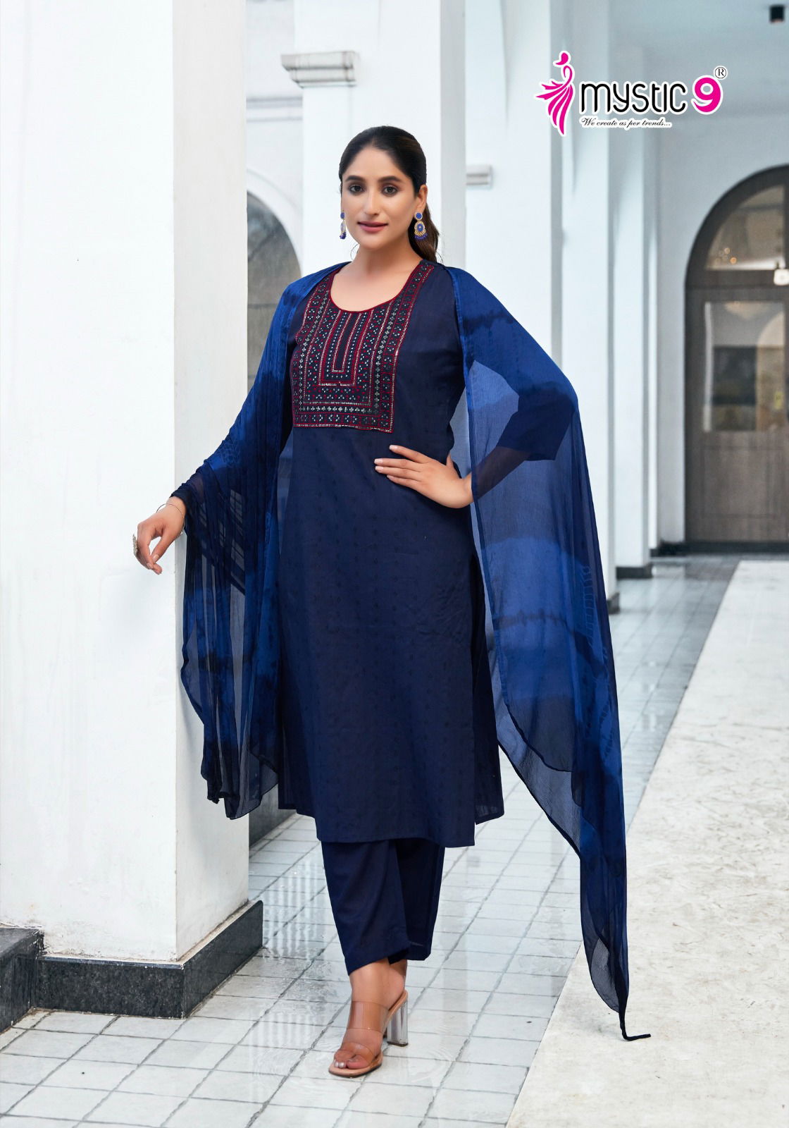 Palak Vol 1 By Mystic 9 Cotton Embroidery Kurti With Bottom Dupatta Wholesale Online
